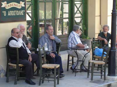 locals in front of a kafeneion in Archanes