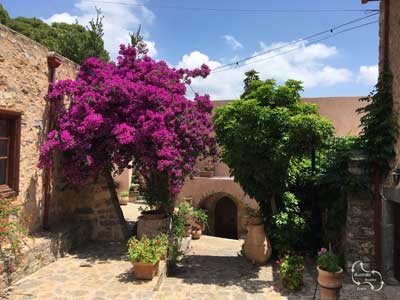 schitterende bougainville in het klooster van Kremasta boven het stadje Neapoli.