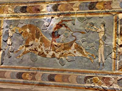 the very famous bull fighting fresco in the archaeological museum of Heraklion