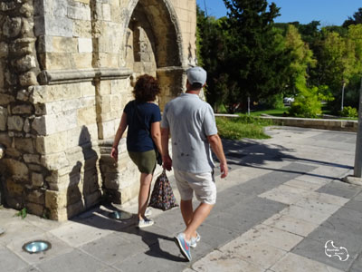 strolling along the scenery of the old town of Heraklion as a model