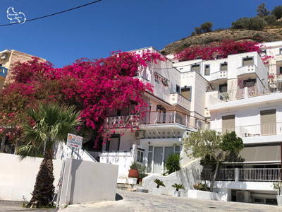 colourfull flowers on the hotel buildings in Agia Galini