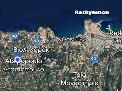 location-of-Aretousa-apartment close to Rethymnon - Aretousa apartment